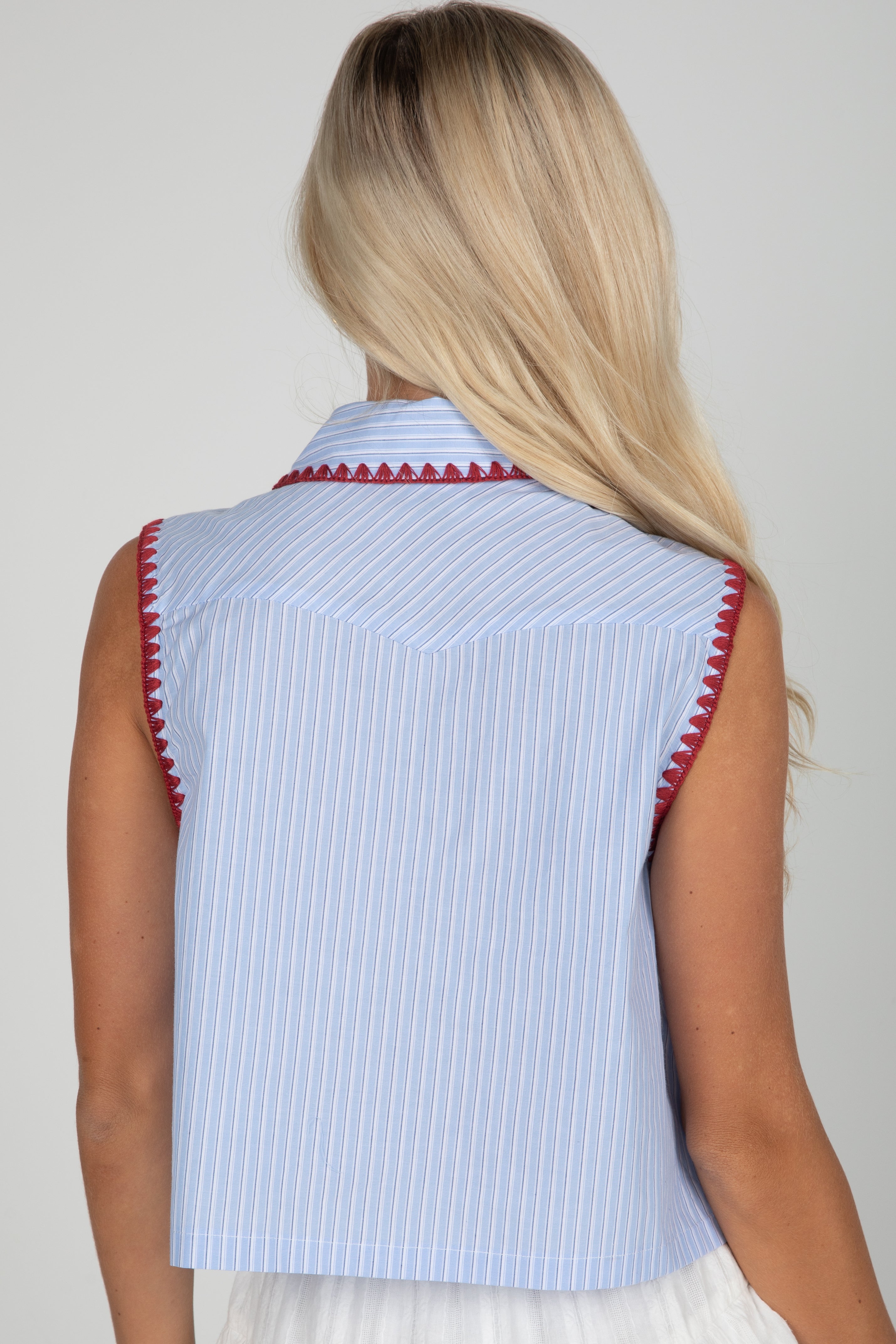 Sophisticated Company Blue Striped Collared Tank