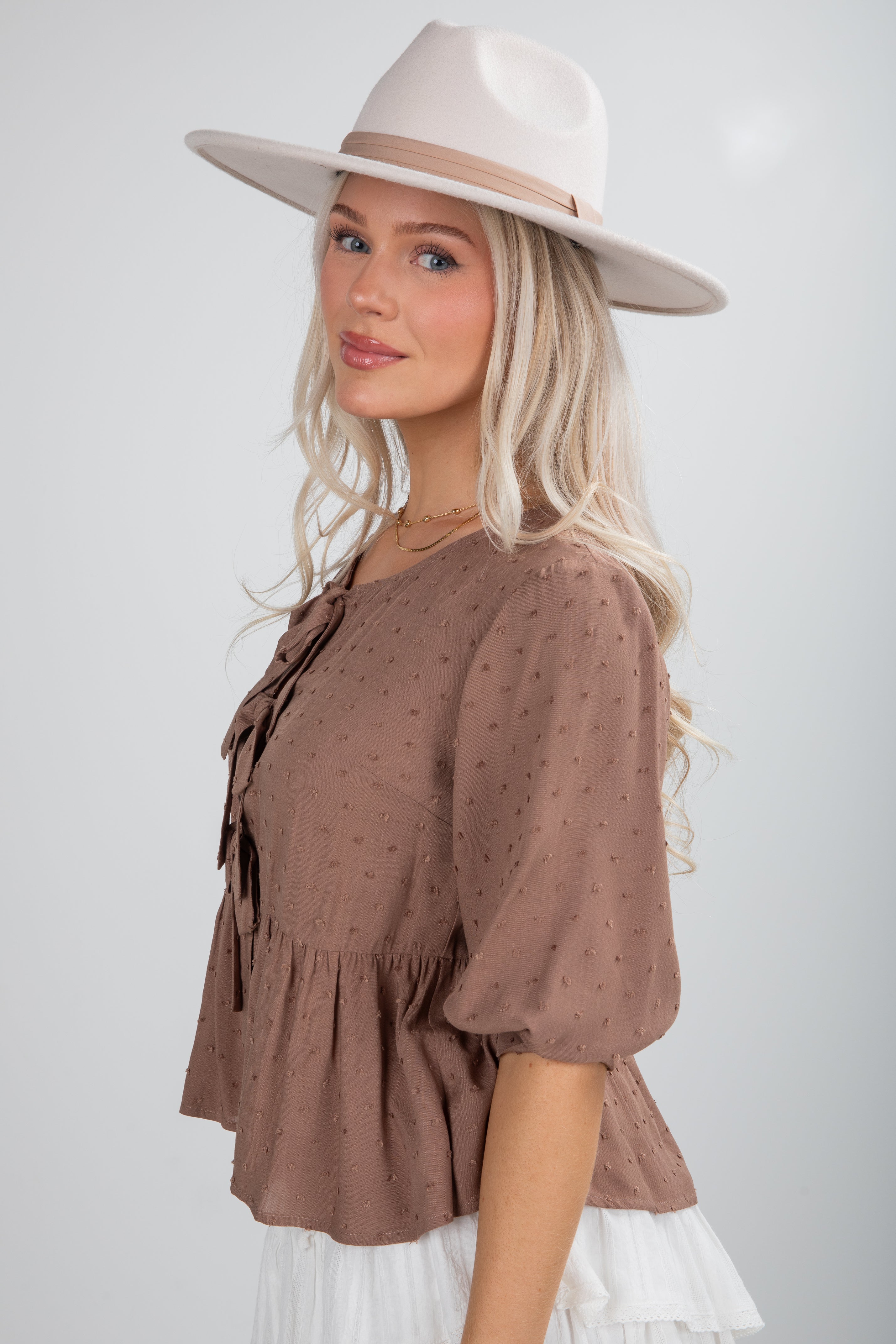 Fall For Me Mocha Tie Blouse