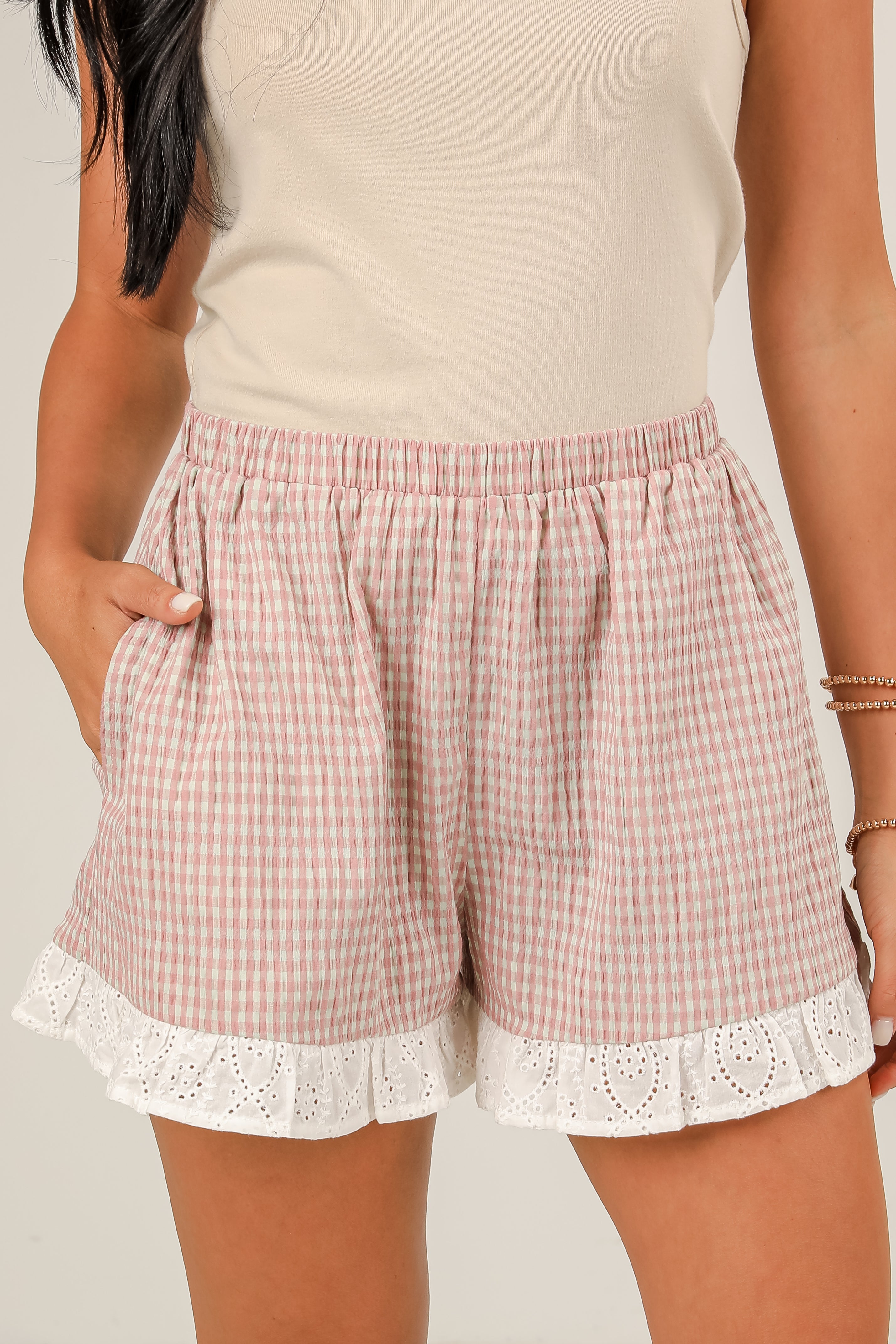 Show You The Way Mauve Gingham Shorts - DU DEAL