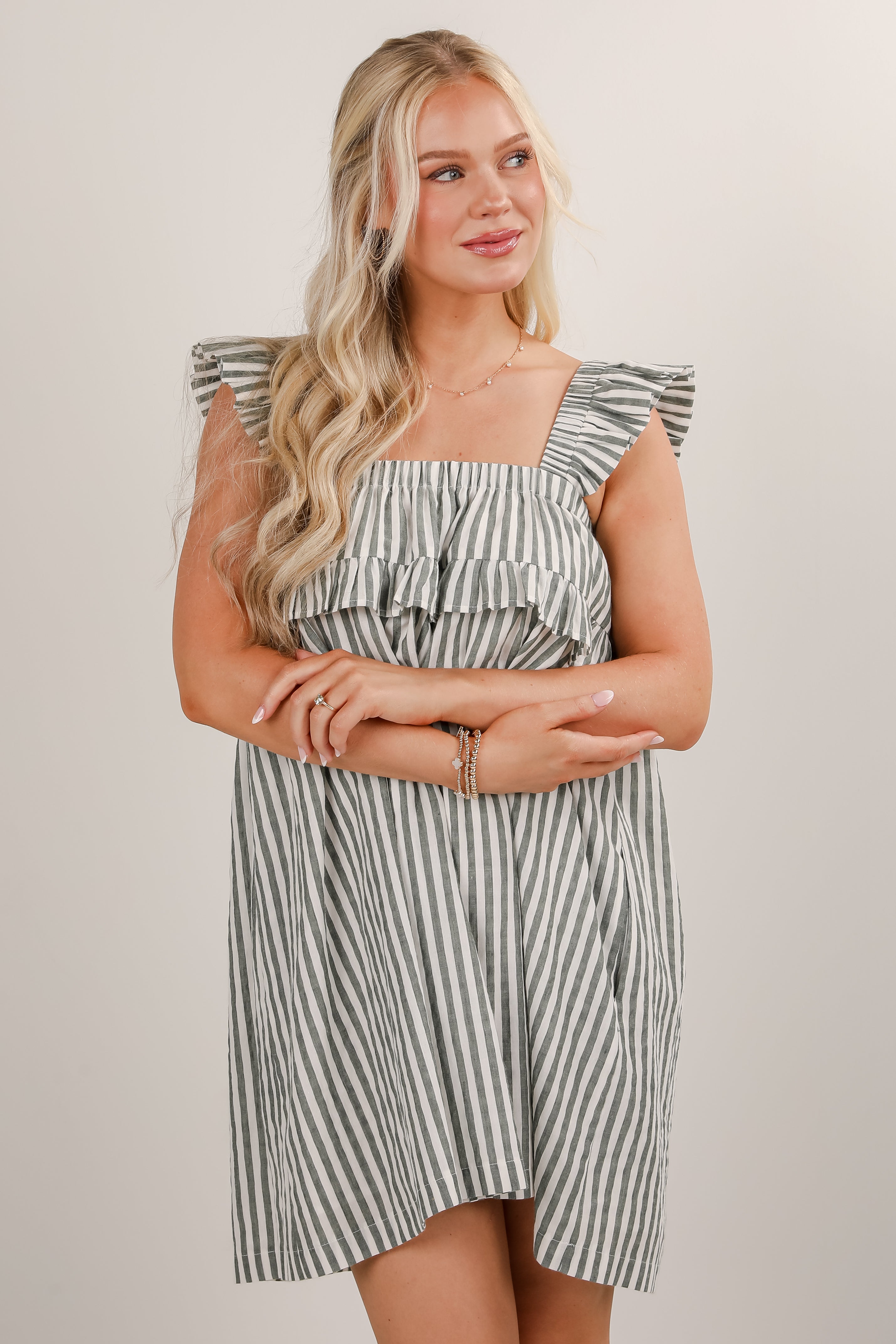 Take The Hint Green Striped Mini Dress