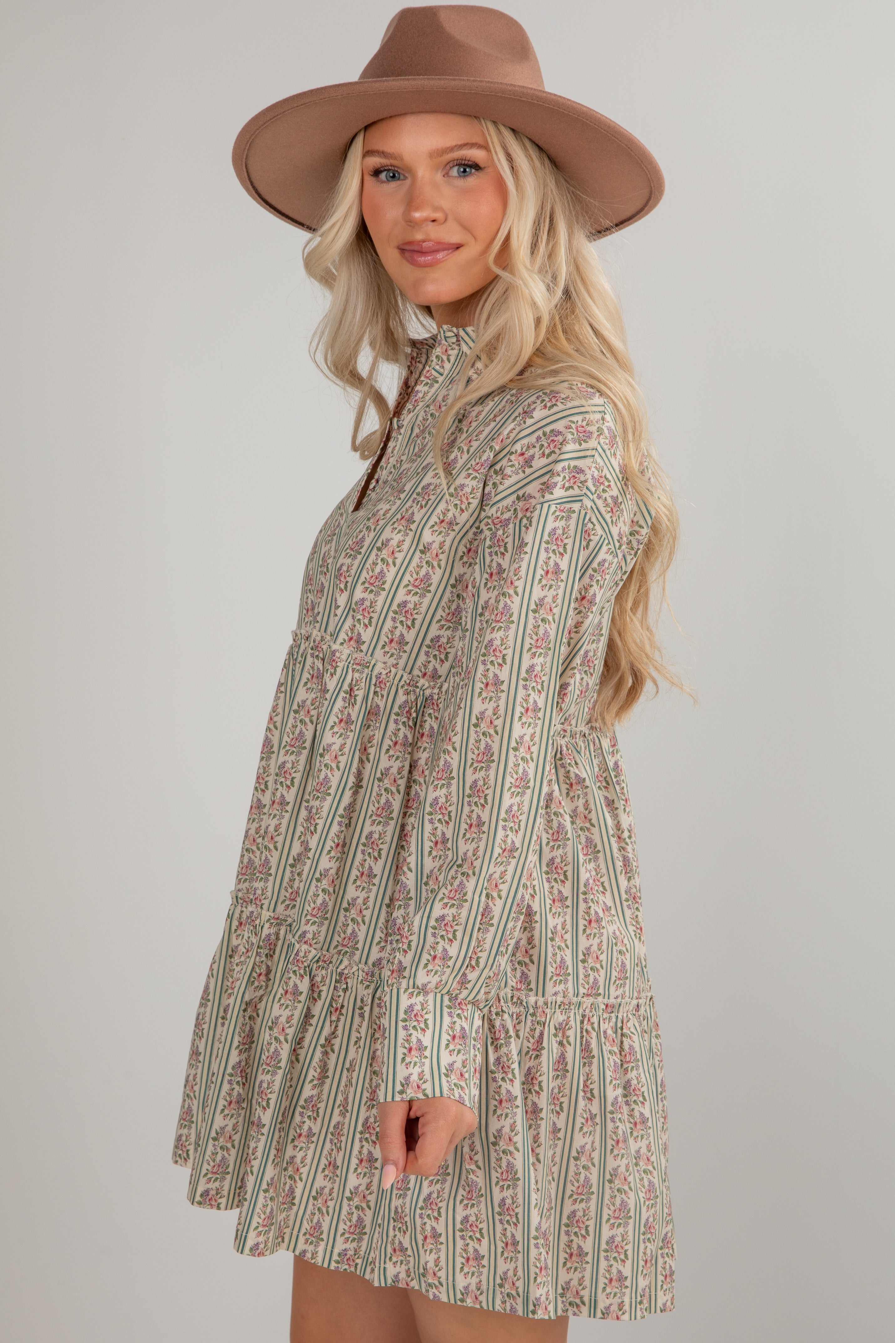 Spending Time Together Cream Floral Tiered Mini Dress