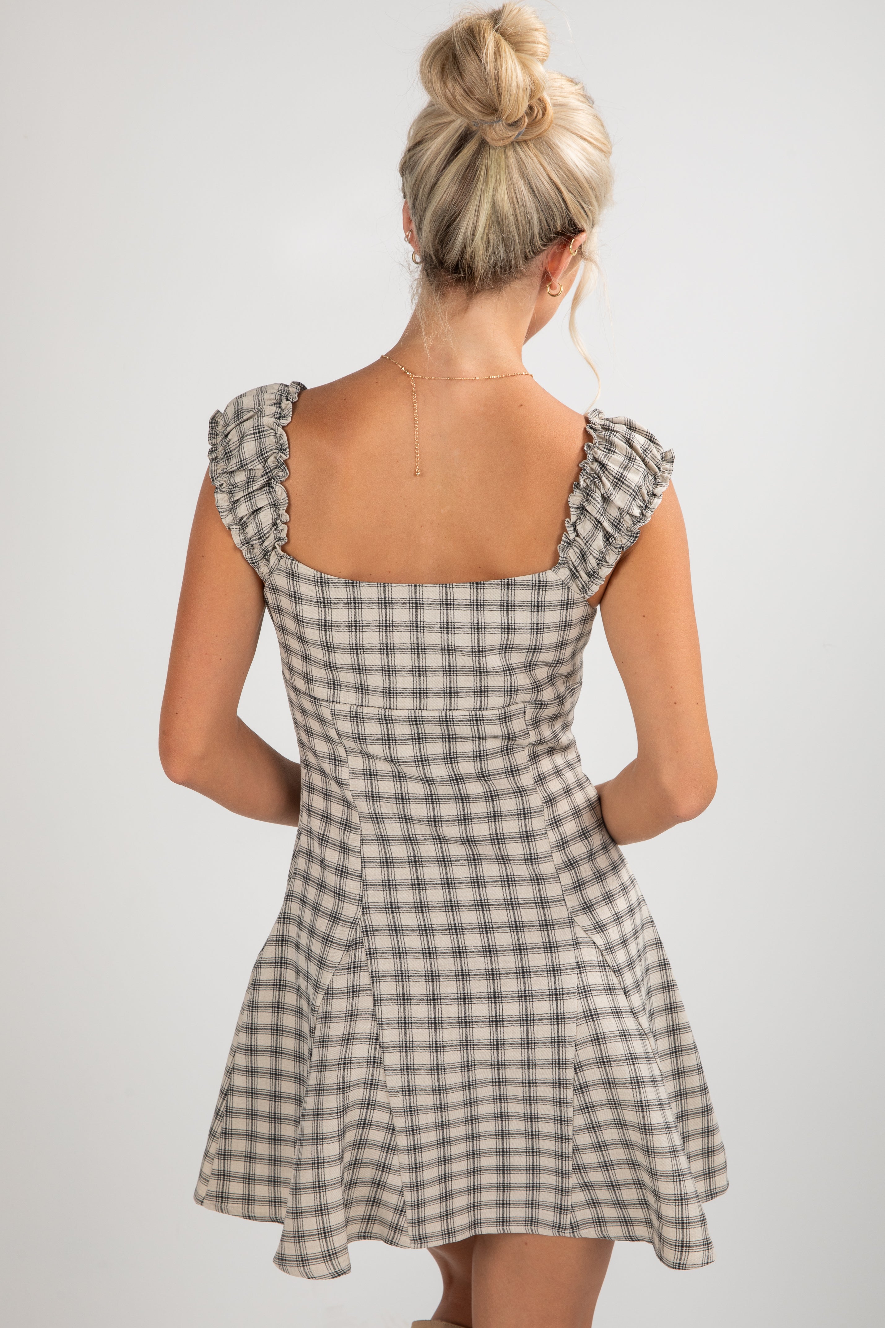 See It Through Cream Plaid Mini Dress