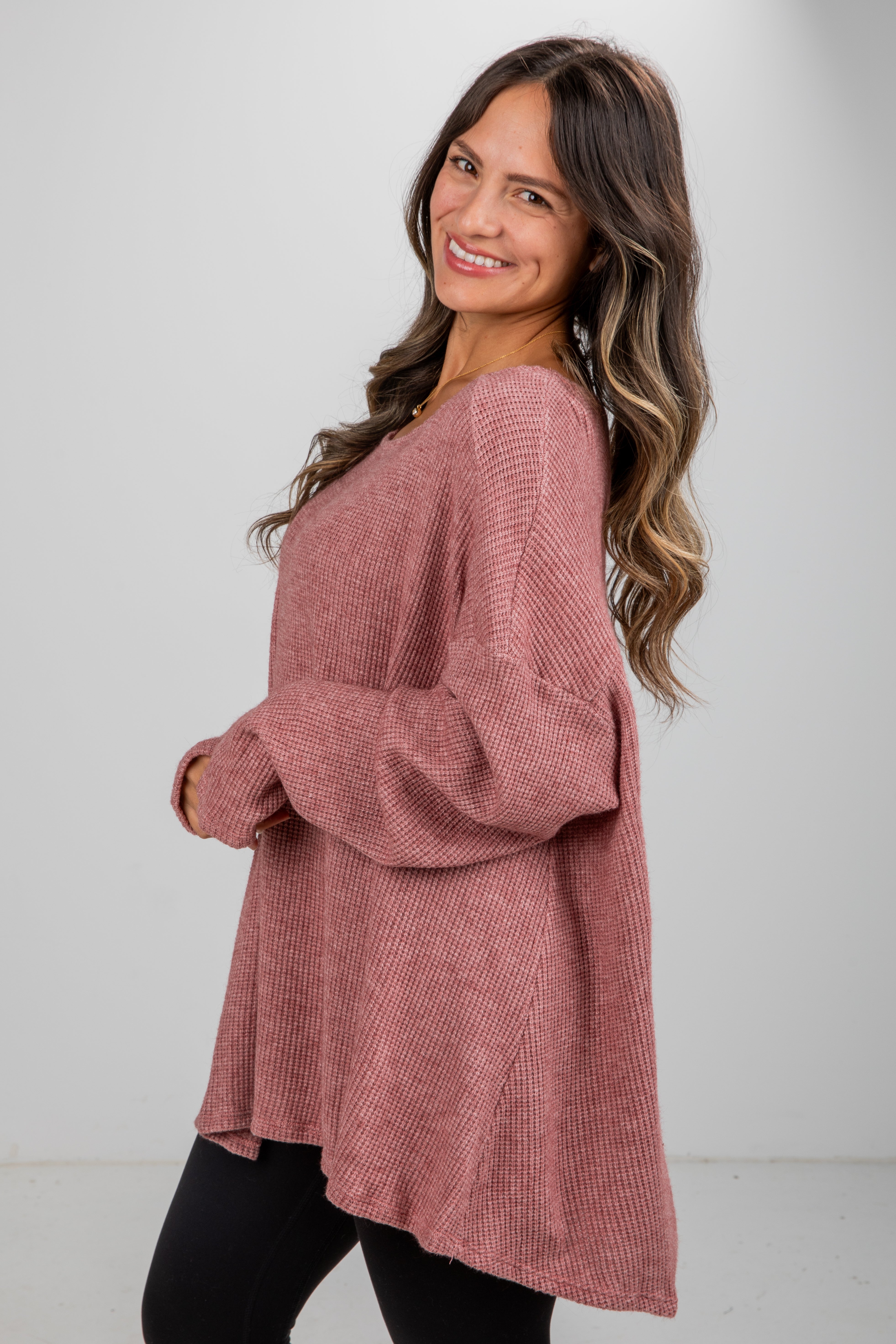 Fireside Flirt Waffle Knit Top - DU DEAL