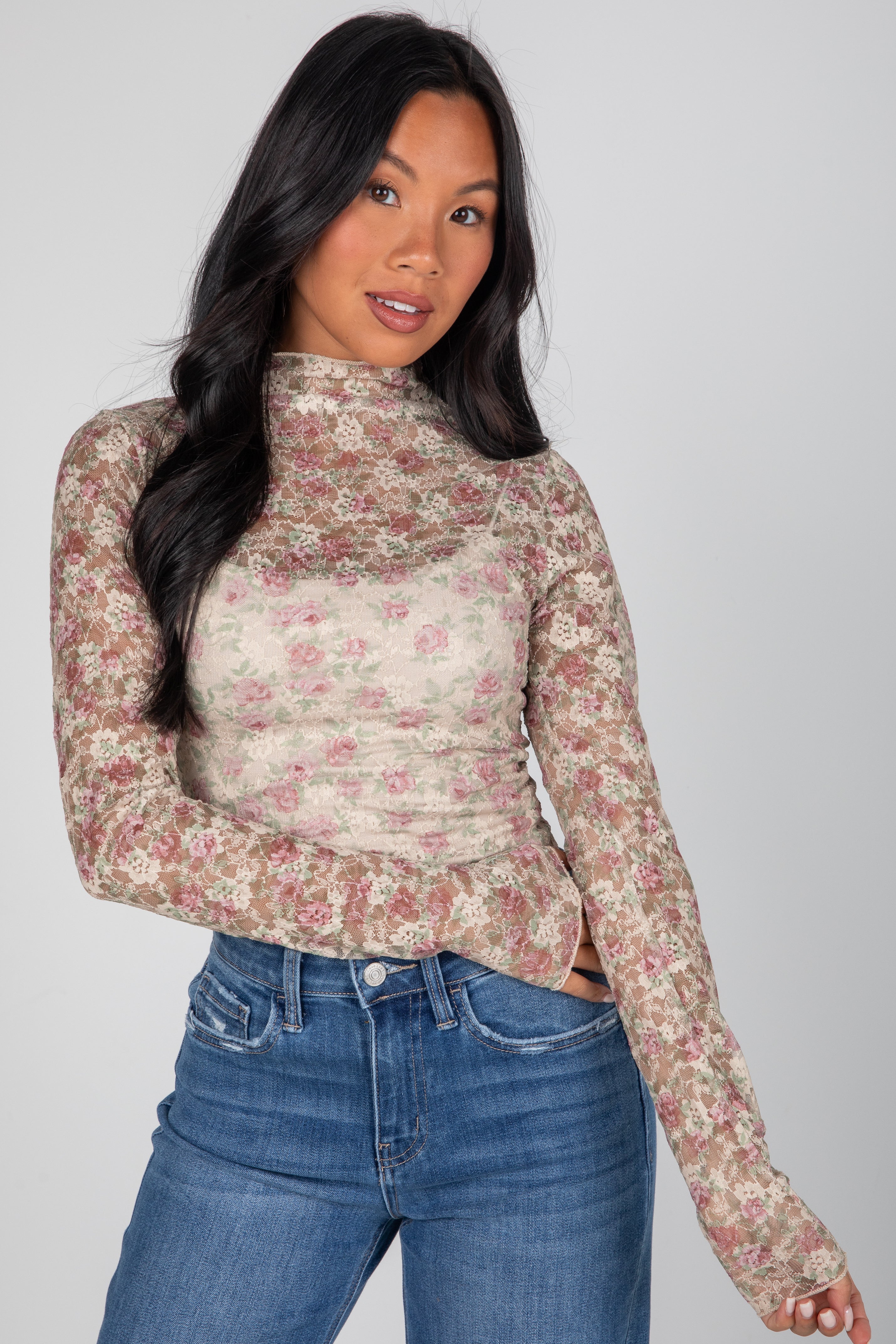 Freshly Picked Floral Mesh Lace Top - DU DEAL